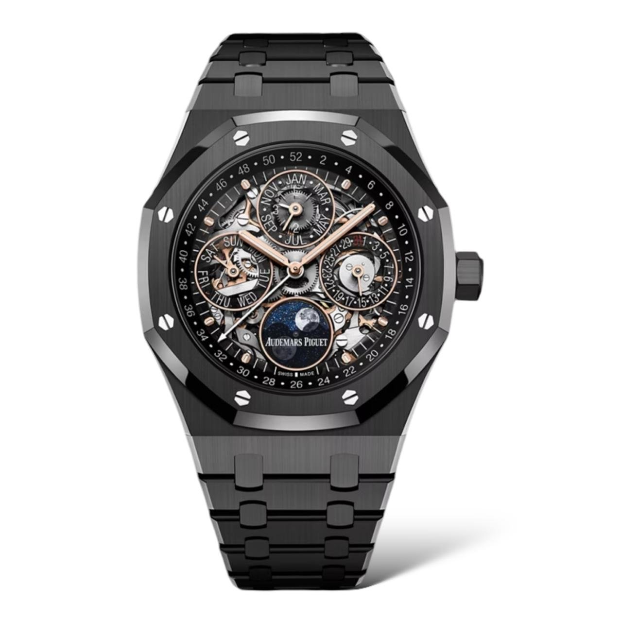 AUDEMARS PIGUET Audemars Piguet Royal Oak Perpetual Calendar Openworked 41 mm Transparent Dial Black Ceramic Bracelet